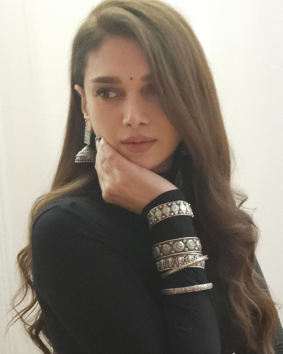 North Indian Actress Aditi Rao Hydari In Black Long Gown